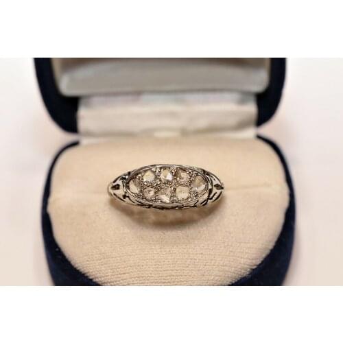 ANTIQUE ORIGINAL ART DECO 18K GOLD NATURAL ROSE CUT DIAMOND DECORATED RING