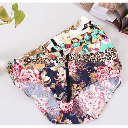 2018 WJ brand gay Underwear men low waist nylon ice silk printed breathable triangle briefs fashion printed sexy bulge briefs