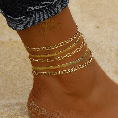 VKME 5pcs/set Gold Color Simple Chain Anklets For Women Beach Foot Jewelry Leg Chain Ankle Bracelets Women Accessories