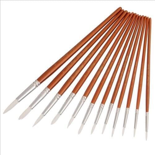 Y12 New 12 pcs/set Nylon Hair Wooden Handle Oil Paint Brush Pen Set DIY Oil Acrylic Sharp Painting Art Paint Brushes Supplies