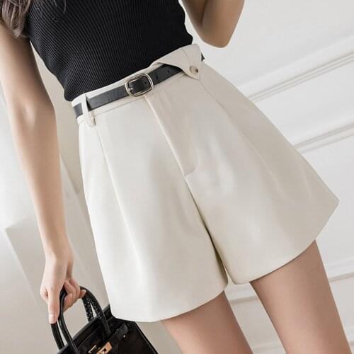 Fashion Summer Women A-Line Shorts All-Match Belt High Waist Casual Shorts Women Loose Wide Leg Short Ladies Bodycon Bottoms