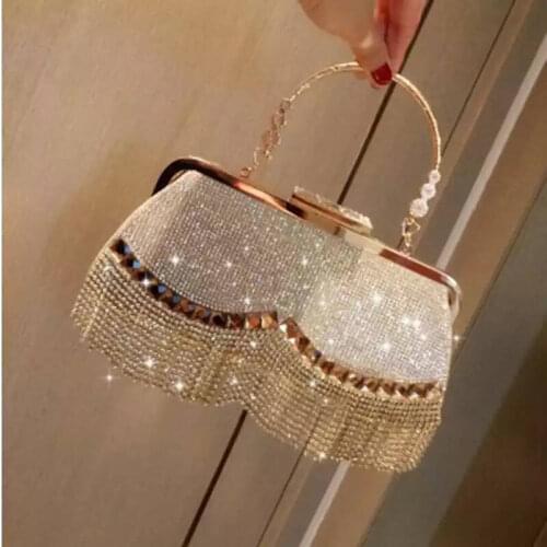 Tassel Rhinestones Lady Clutch Acrylic Diamonds Shell Design Evening Bags 2021 Hot New Party Wedding Handbags