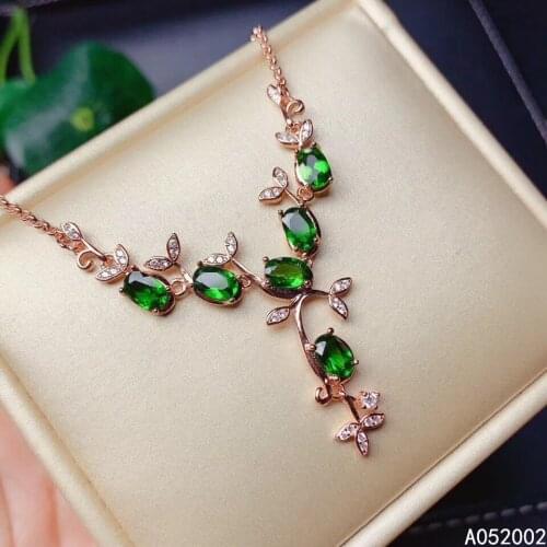 KJJEAXCMY fine jewelry natural Diopside 925 sterling silver women gemstone pendant necklace chain support test elegant
