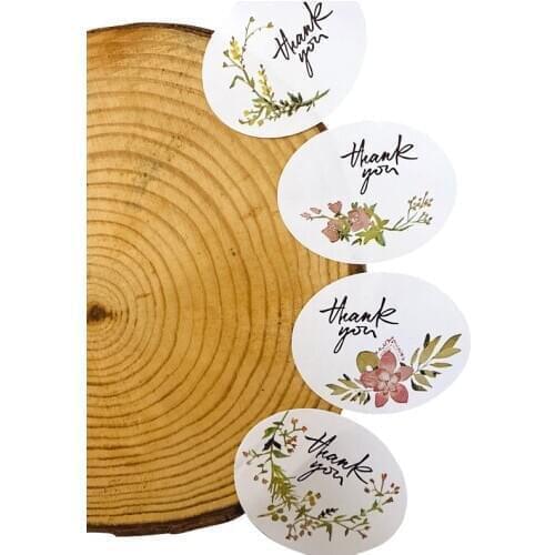120pcs Thank you vintage Flower Ellipse sealing label Adhesive Kraft Seal Sticker for Baking Gift Label Stickers Funny DIY work