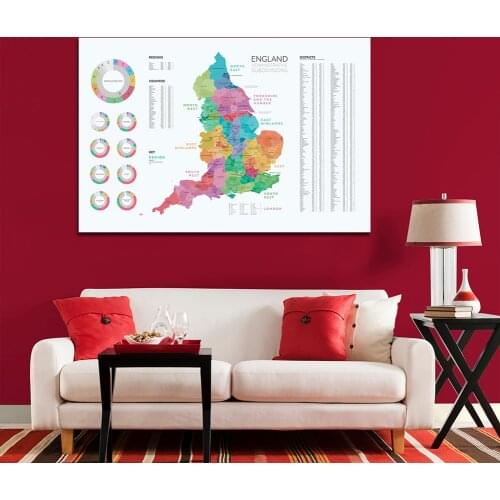 150*100 Cm Map of The England Administrative Subdivisions Detailed Regions Non-woven Canvas Poster Home Decor School Supplies