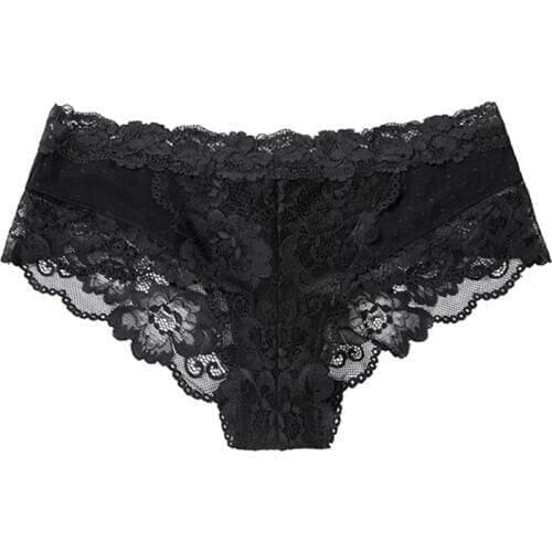 2 Pcs Ladies Underwear Panties Womens Large Size Low Rise Sexy Lace Briefs Female See Through Lingerie XS S M L XL Black White