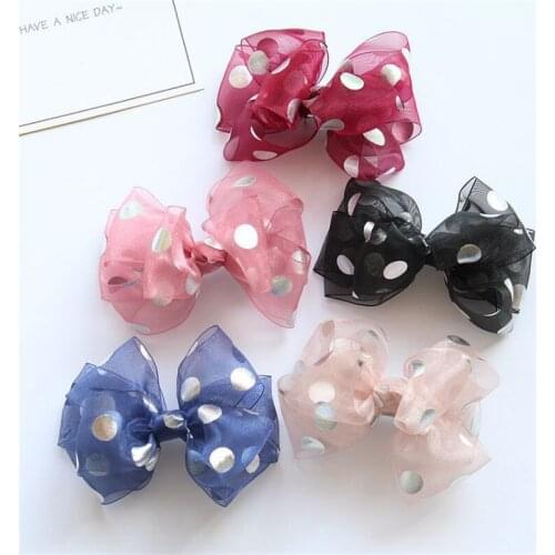 20pcs/lot Sweet Fashion Cute Polka Dot Transparent Gauze Bow Hairpins Small Fresh Bow Hair Clips Princess Headwear Accessories