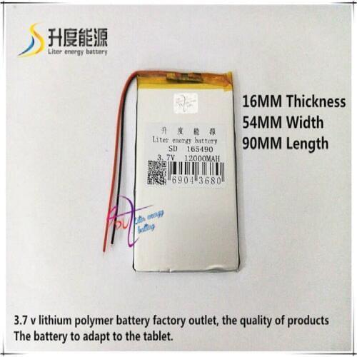 3.7V 12000mAH SD 165490 (polymer lithium ion battery ) Li-ion battery for POWER BANK,tablet pc,mp4,cell phone,speaker