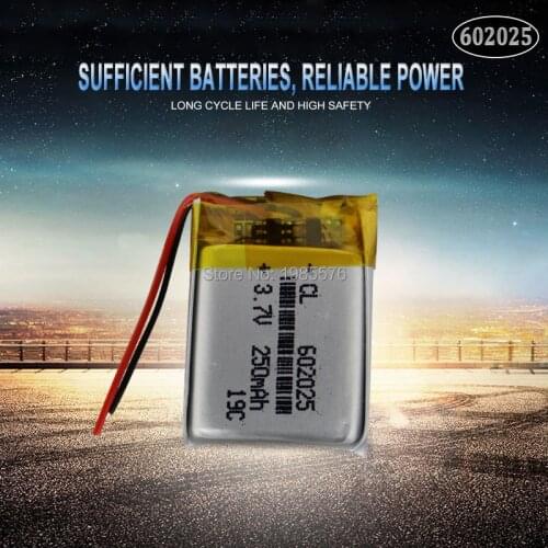 3.7V 250mAh 602025 Lithium Polymer Li-Po li ion Rechargeable Battery For Mp3 MP4 MP5 GPS PSP DVR mobile bluetooth Li-Po cells