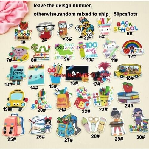 39 Styles in stock 1.2inch Mixed Printed Cartoon back to school planar resin crafts for DIY Crafts decoration 50pcs