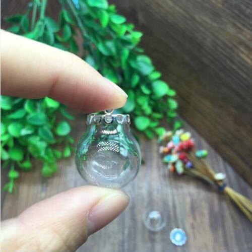 5sets/lot 20*12mm Glass globes with silver color lace base set glass vial pendants glass bottle dome cover necklace pendant