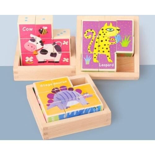 8pcs Beech Sliding Block Puzzles Learning Toys for Children 3d Puzzles Sliding Piece Puzzle Cartoon Animal Baby Jigsaw Wood Toys