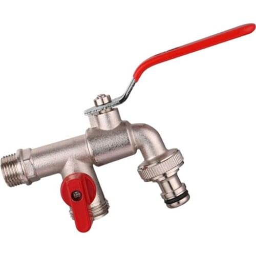 90 Degree Double Valve Water Tap Durable Brass Manual Adjust Faucet for Home Outdoor Garden Tools 85DA