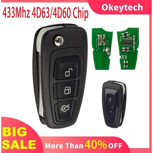 Okeytech 433Mhz Car Remote Key For Ford Focus C-Max Mondeo Kuga Fiesta B-Max 4D60/4D63 Chip 80 Bits Uncut HU101 / FO21 Blade