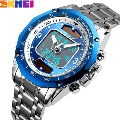 Solar Men Military Sport Watches Mens Digital Quartz Clock Full Steel Waterproof Wrist Watch relojes hombre 2019 SKMEI