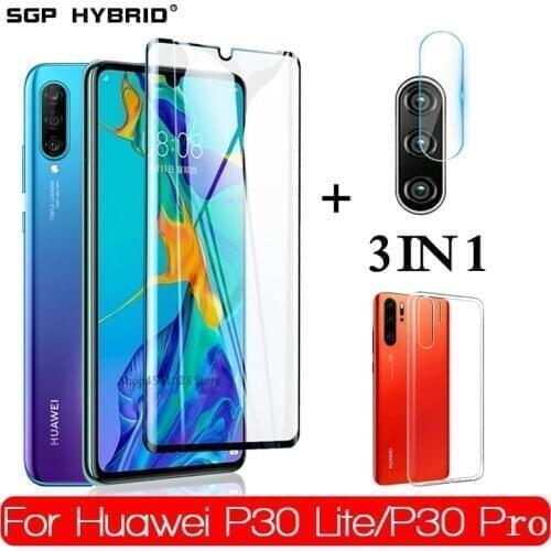 3-in-1 Case + Camera Tempered Glass for Huawei-P30-Lite P30Pro Screen Protector huwei psmart z Full cover Glass hawei p30 lite