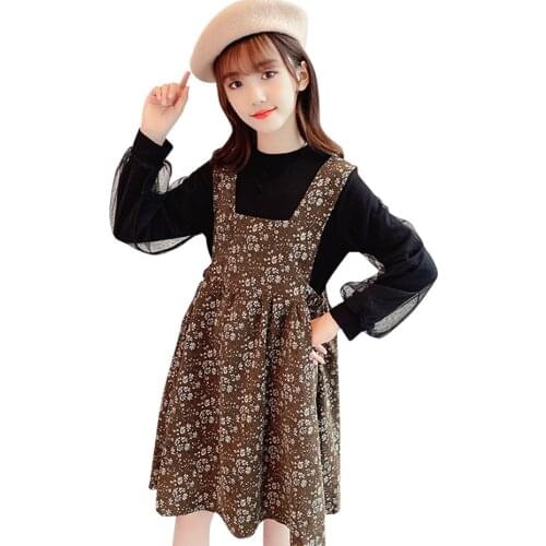 Kids Clothes Tshirt + Floral Dress Clothes For Girls Spring Autumn Girls Clothes Casual Style Childrens Costume