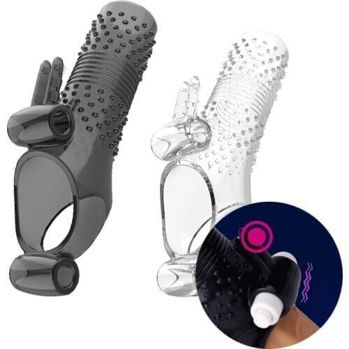 Double Vibrator Penis Sleeve for Men Enlargement Cock Ring Sex Toy Vibrating Delayed Ejaculation Reusable Erotic Adults Products