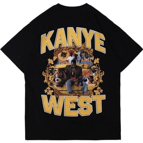 Kanye Singer Character Print Men and Women Short-sleeved Tshirt Loose High Street O Neck Oversize Casual Tees