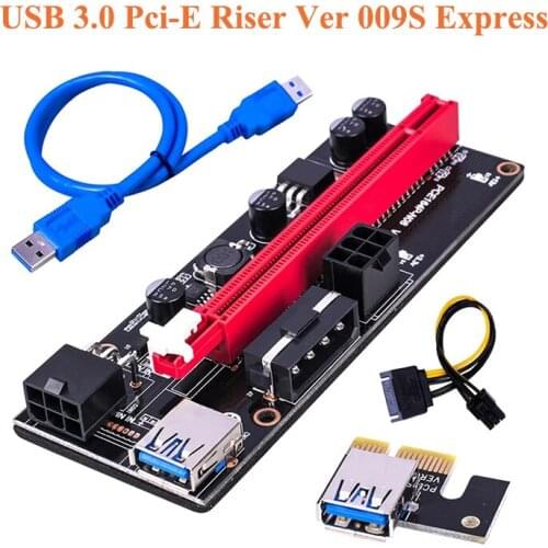 HOT BTC Miner USB 3.0 Pci-E Riser Ver 009S Express 1X 4X 8X 16X Extender Adapter Card Sata 15Pin to 6 Pin Power Cable