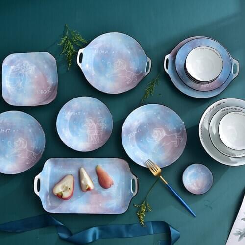 Nordic Ceramic Starlight Tableware Bowl Plate Tray Dish for Soup Fruit Bowl Lace Rice Pasta Salad Dessert Snack Dinner