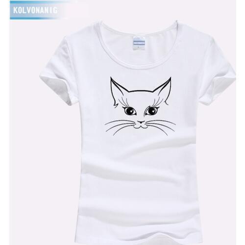 KOLVONANIG Funny Cute Cat Face Kawaii Animal Printed T-Shirt Girl Slim O-Neck Short Sleeve The Woman Made Of Slim T Shirt TO-41