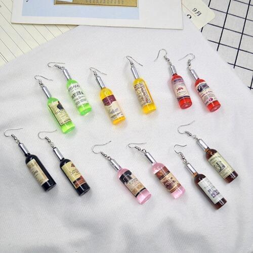 Random Pattern Korean Funny Hip-hop Earrings Children Gifts Personality Simulation Red Wine Bottle Creative Earrings Jewelry