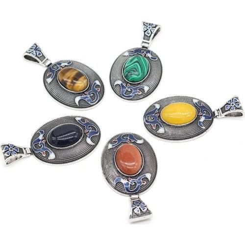 Natural stone Pendant Lace Boho Ethnic Oval shape Exquisite charms For jewelry making DIY Necklace accessories 40x70mm