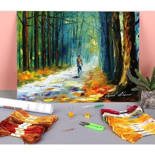 Summer Forest Pre-Printed 11CT Cross Stitch Patterns DIY Embroidery DMC Threads Painting Handiwork Knitting Hobby Jewelry