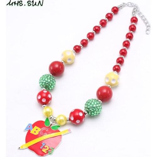 MHS.SUN Fashion Apple Pendant Chunky Beads Necklace For Girls Kids Cute Back School Necklace Baby Chunky Beaded Jewelry For Gift