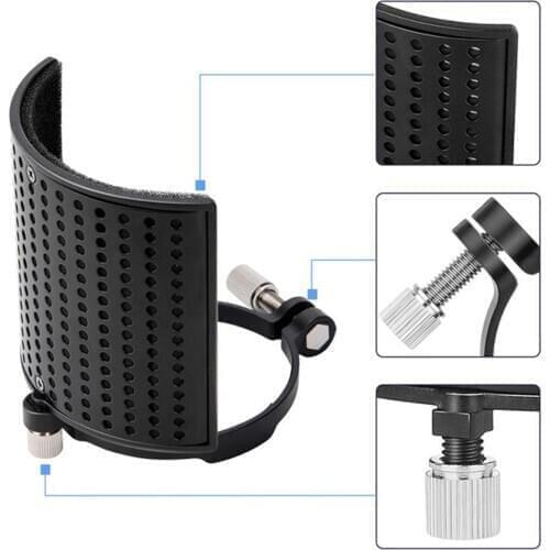 Microphone Isolation Shield Absorber Filter Vocal Isolation Aluminum Panel 3 Layer Mic Windscreen Cover for Vocal Recording