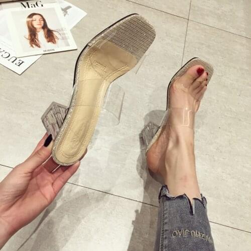 Fashion slippers for outer wear 2021 new summer all-match high-heel sandals transparent crystal heel womens shoes