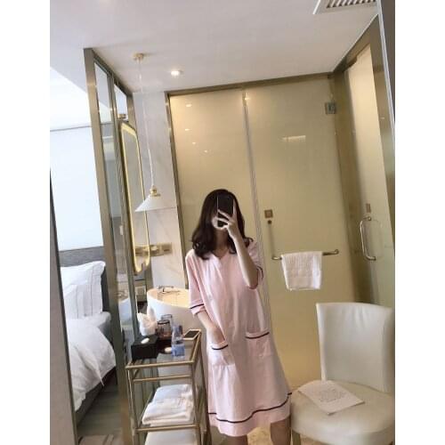 Womens Nightfress New Summer Short Sleeve Cotton Nightgown Simple Solid Color Printing Letter with Bra Pad Dress Detachable