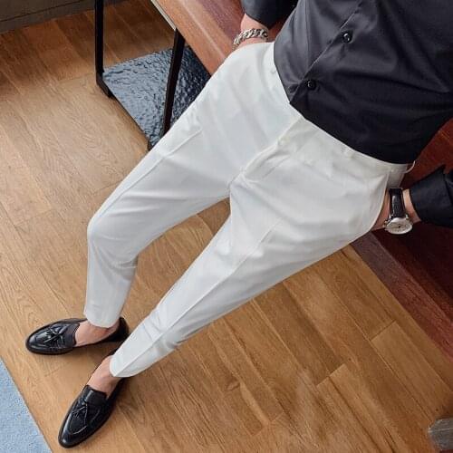 2021 Spring Autumn New Business Casual Men Pants Dress Formal Wear Slim Fit Fashion Men Straight Gentlemen Office Trousers F107