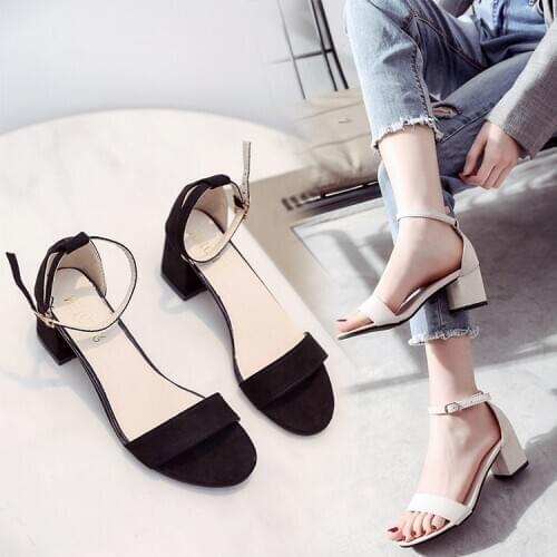 Young women Korean thick high heels solid color fish mouth open toe shallow mouth suede high heels non-slip wear-resistant shoes