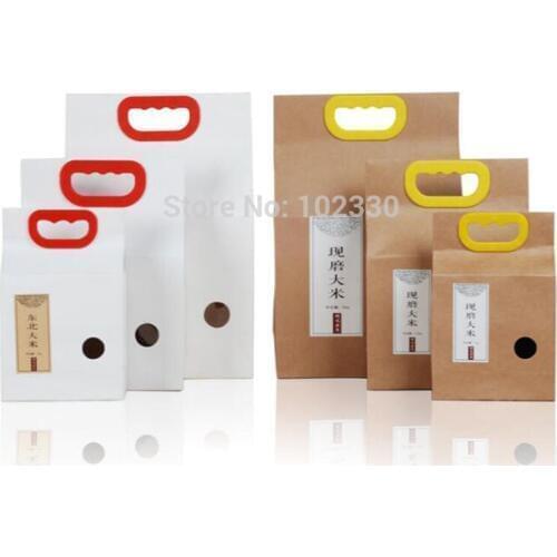100pcs 1KG/2.5KG/5KG Kraft Paper Bags Stand Up Gift Bags Food Cookies Walnut Rice Dry Fruit Packaging Bag