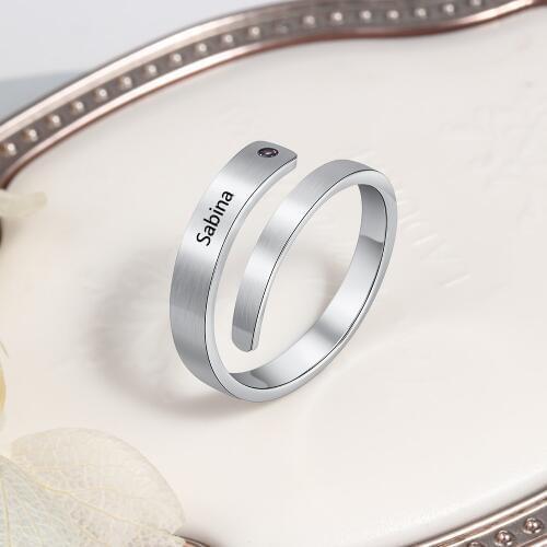 Personalized Spiral Twist Ring Engraved Names BFF Wrap Rings with Birthstones for Women Promise Rings for Her