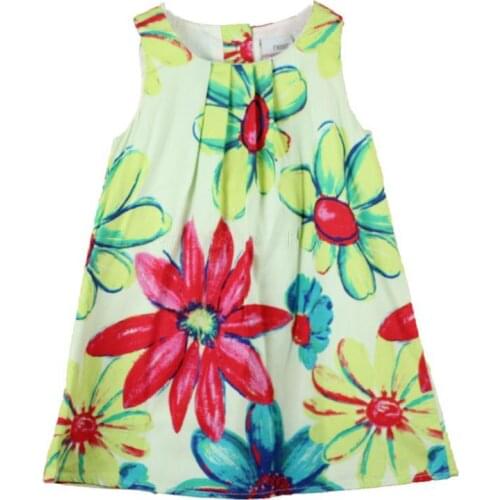 Retail girl dress Flower Painting girl dresses oil new fashion 2018 100% cotton floral dresses children clothing dresses