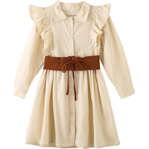 School Style T-Shirt Dress Age For 4 - 14 Years Teenage Girls Long Sleeve Dresses 2021 New Arrival Fall Winter Children Frocks