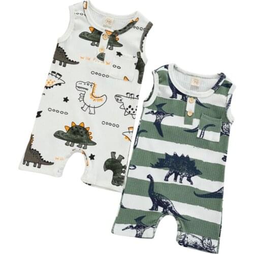 Pudcoco 0-18M Romper Baby Girls Boys Summer Sleeveless Cute Cartoon Dinosaur Print O-Neck Jumpsuit Playsuit Leotard Outfit
