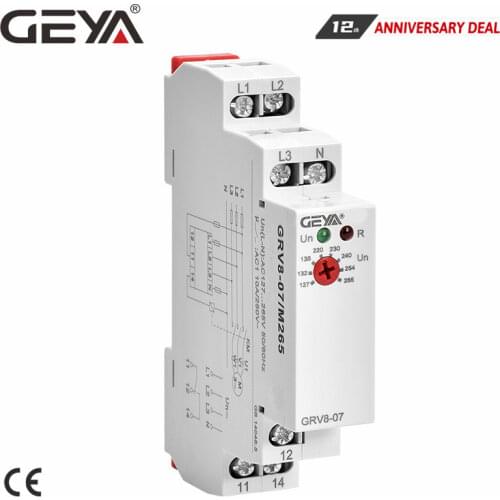 GEYA GRV8-07 Phase Monitor Relay with Asymmetry and Delay Time Function 45-65Hz Din Rail Type Electronic Relay