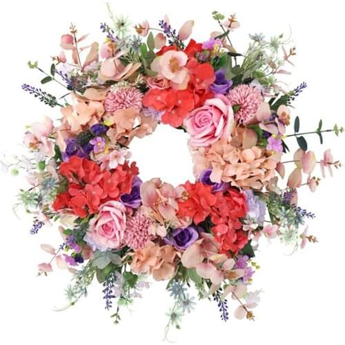 Rose Garland For Front Door Wall Wreath Wedding Party Home Decor Housewarming Gift 60cm Natural Rattan Ring Cloth Spring Flower
