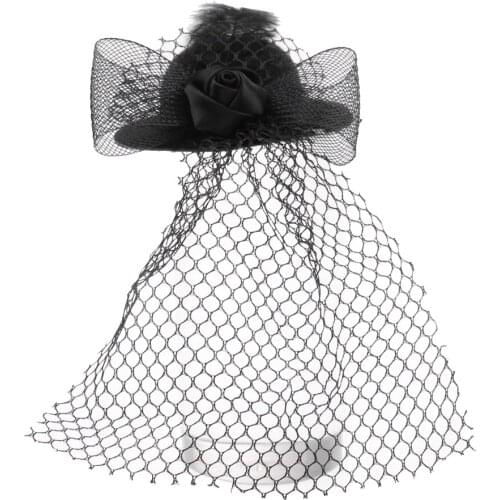 Black Elegant Dolls Hat Modern Lady Doll Cloth Accesories Vintage Bowler Doll Hat with Bow Lace Feather for 28-30cm Doll