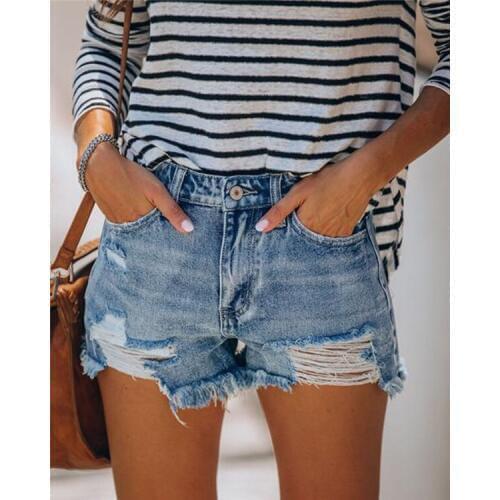 2020 Hot sale summer womens ripped jeans shorts fashion casual slim denim shorts office ladies shorts clothing S-2XL