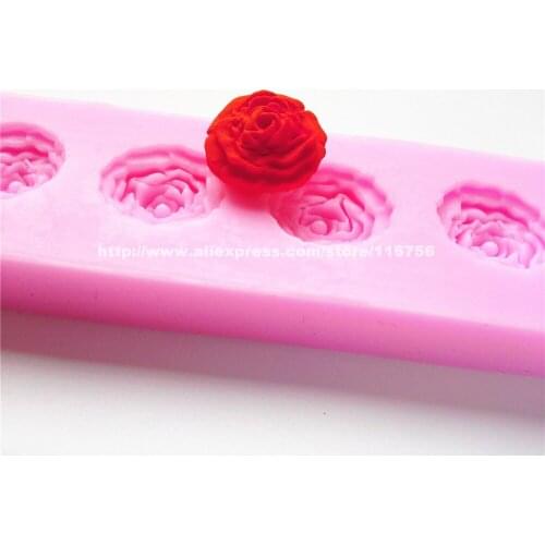 Free Shipping 4-Cavity Rose Shaped Silicone Mold Cake Decoration Fondant Cake 3D Food Grade Silicone Mould 019