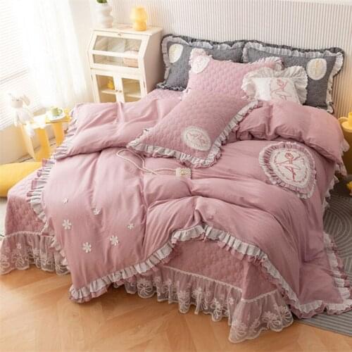 Modern Applique Lace Cotton Bedding Set Queen Duvet Cover Set Queen King Size Double Bed Quilted Bed Sheet 2 Pillowcases