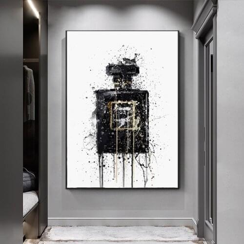 Modern Abstract Art Canvas Painting Wall Poster and Prints Abstract Black Perfume Bottle Pictures for Living Room Home Decor