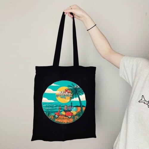 Aloha Stitch Vibes Shopping Bag Aloha Custom Bag Tropical Plants Cute Bag Island Print Travel Summer Cartoon Bag Custom Logo