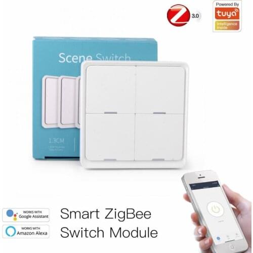 Tuya Smart ZigBee Wireless Free Sticker 4-way Panel Scene Button Wall Touch Sensor Switch Light Switch Smart Home Accessories