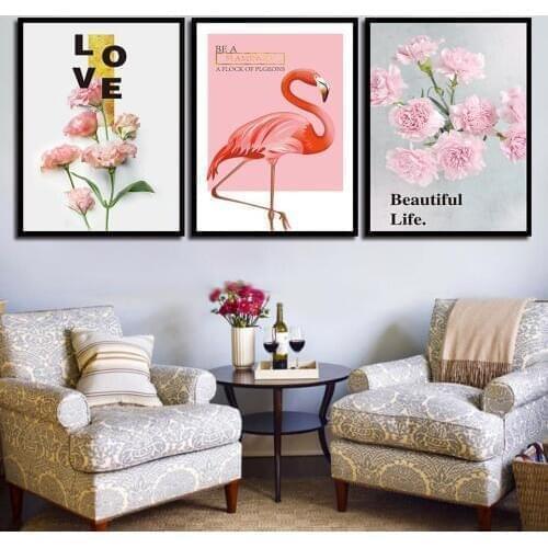 Waterproof Canvas Painting Stylish Pictures For Living Room Pink Flower Girl Poster Nordic Style Wall Artwork Unframed